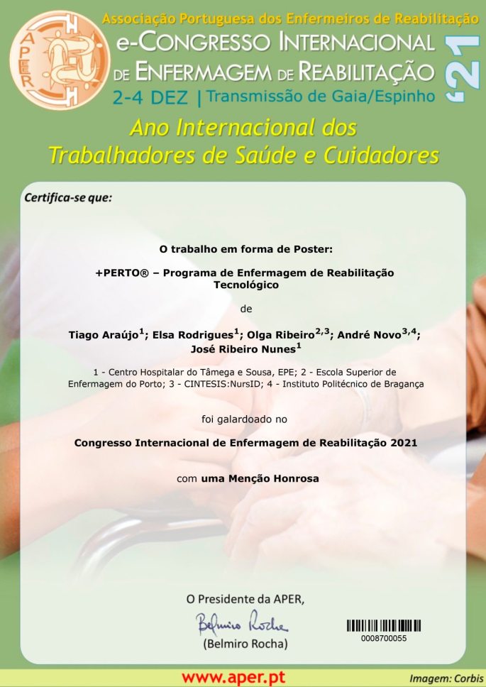 Prémio Menção Honrosa Congresso Internacional de Enfermagem de Reabilitação&nbsp;2021